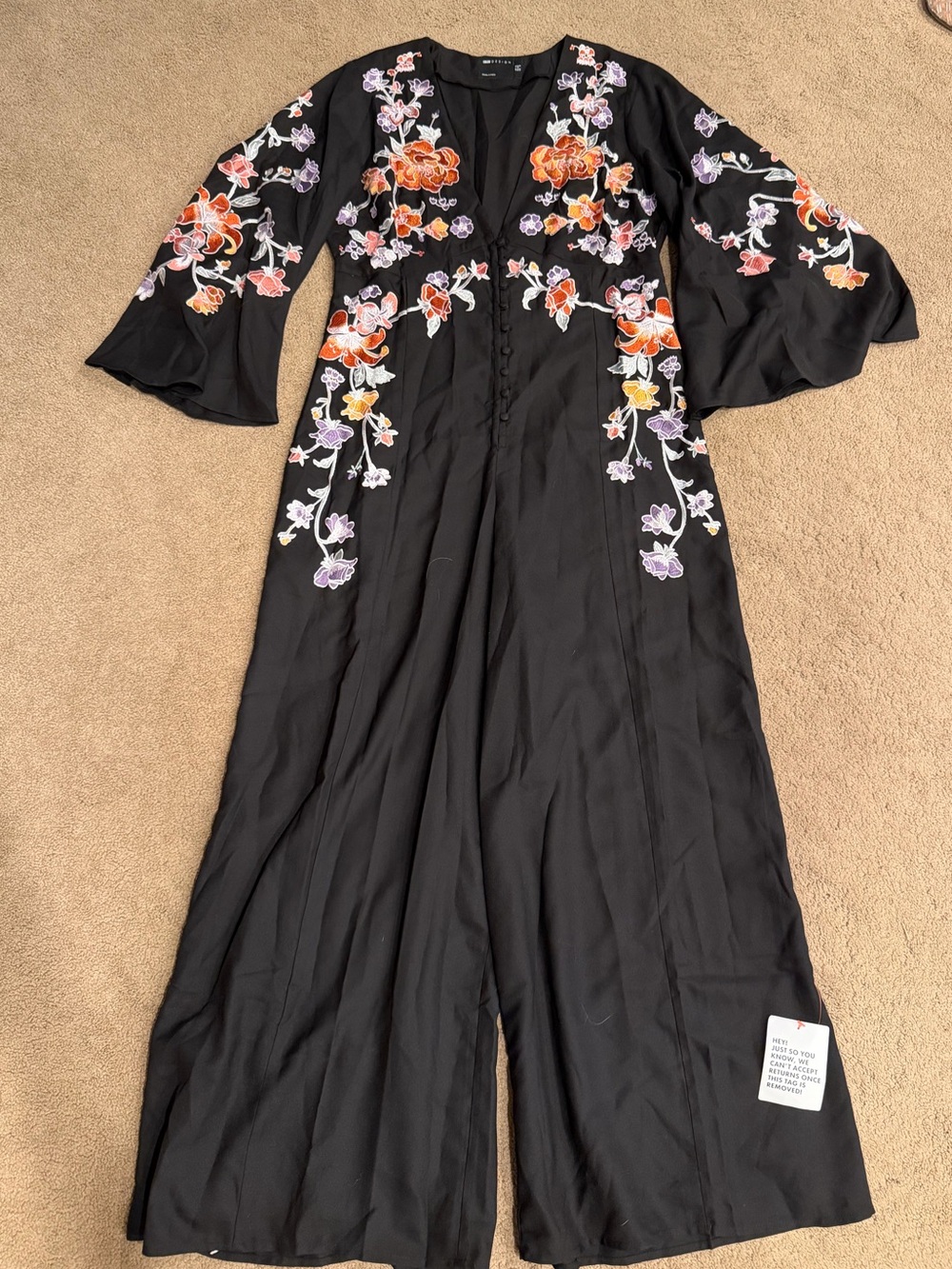 ASOS Black Jumpsuit with Orange & Purple Floral Embroidery